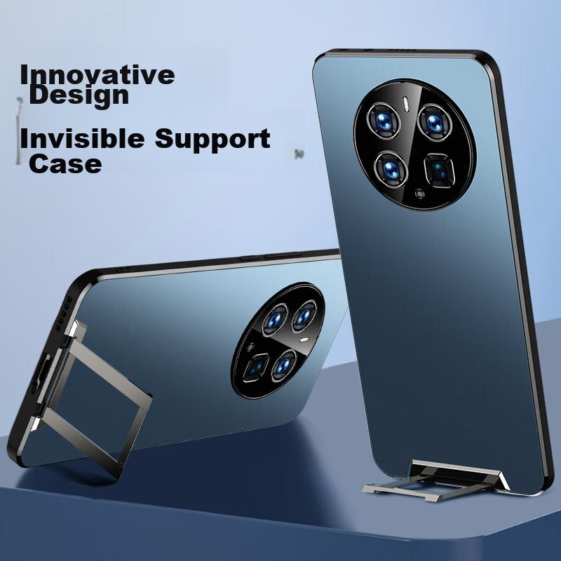 Hidden StandPhone Case for Huawei Mate50 Pro, Full Lens Protection Ultra-Thin Frosted Silicone Business Case, Shockproof Non-Slip - Sea Blue