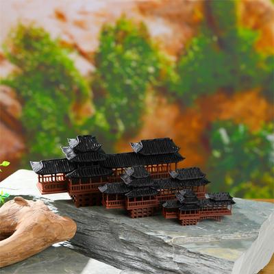 Covered Bridge Ornaments, Miniature Covered Bridge Model, Simulated Small Antique Architectural Model Landscape Ornament For Bonsai Decor