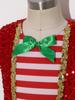 Kids Girls Christmas Party Jumpsuit Velvet Sequin Candy Cane Striped Color-block Sleeveless Back Zipper for Holiday Dress Up