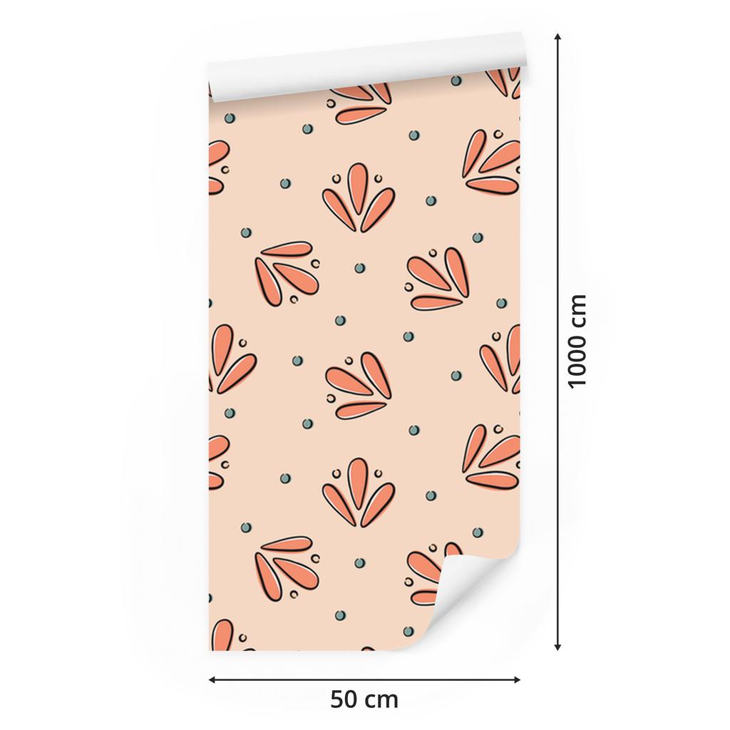 Wallpaper Small Flowers Cream, Beige and Orange for Living Room and Bedroom 50x1000