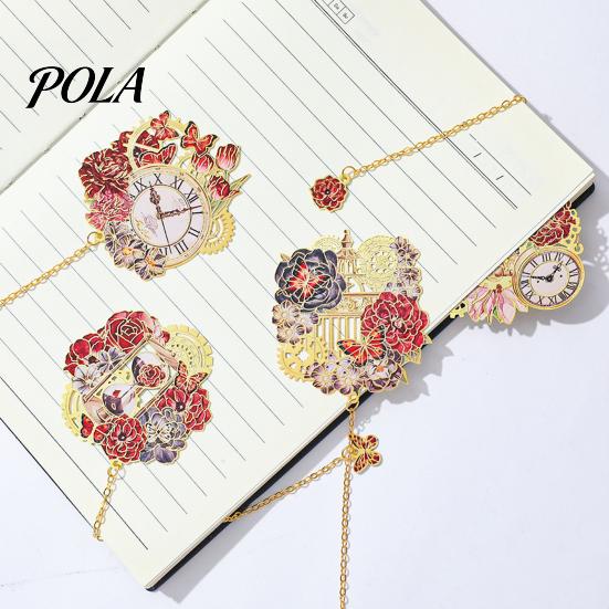 Brass Page Marker Retro Flower Clock Bookmark with Chain, Metal Decorative Book Mark for Reading Holder Women, Aesthetic Marker, Bookish Gift Birthday