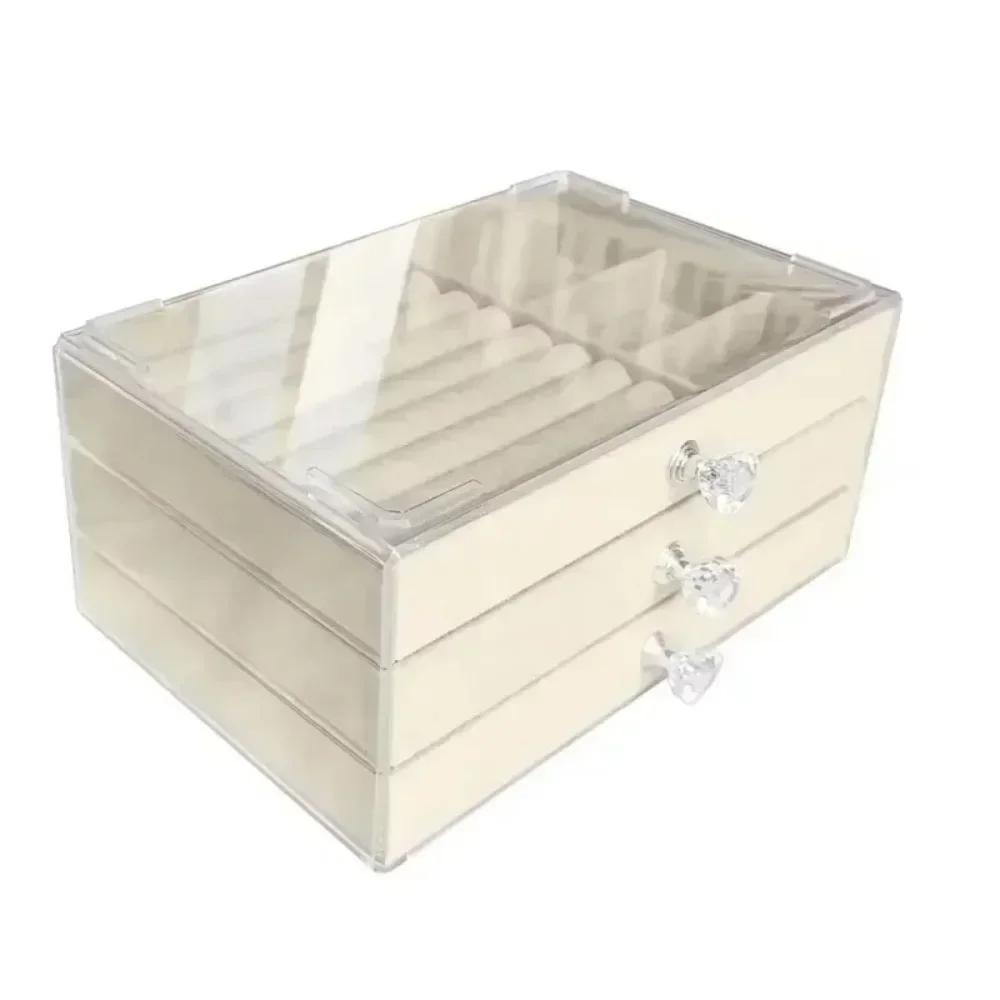 New Three Layer Drawer Style Transparent Jewelry Box, Large Capacity Anti Oxidation Earring Necklace Jewelry Storage Box