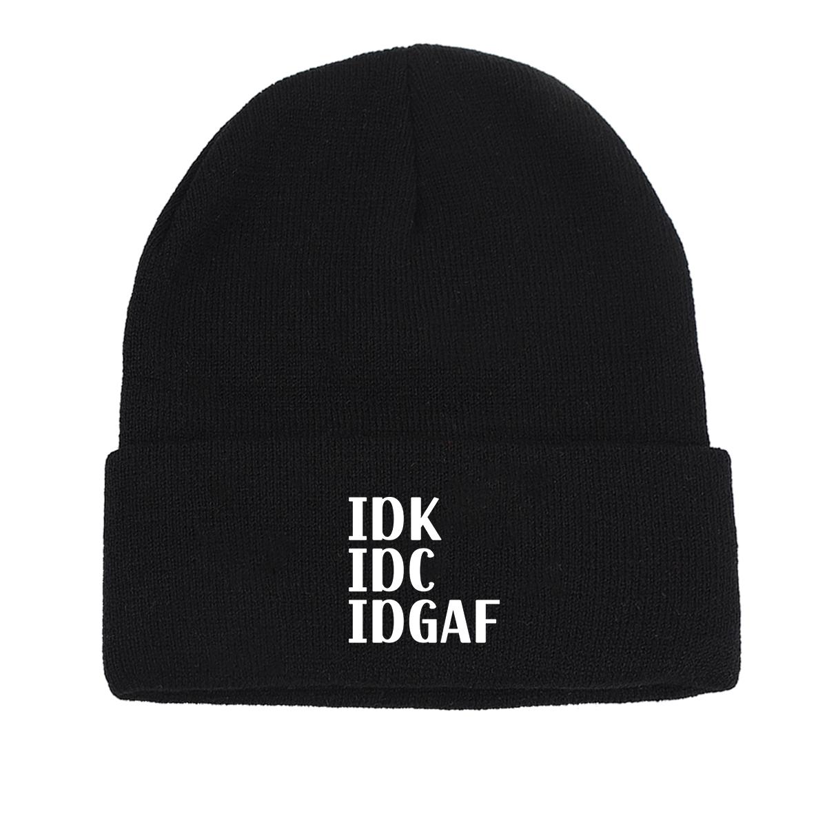 

IDK IDC IDGAF Зимняя вязаная шапка Beanie, Белый Текст Skullies Beanies Теплая зимняя спортивная Gorro вязаная шапка Beanie as the picture чёрный