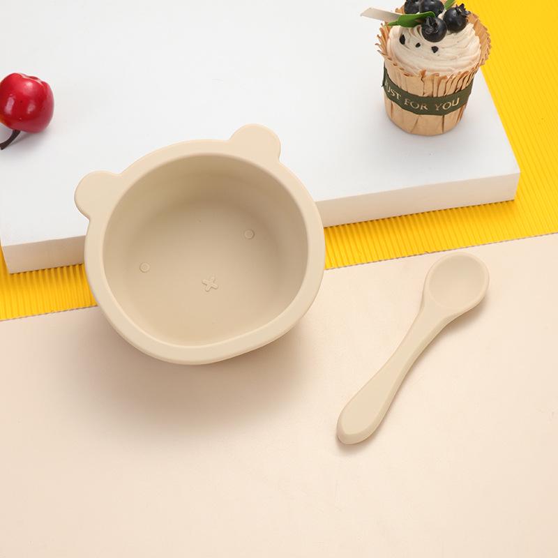 Little Bear Children's Silicone Tableware Set: Anti-Fall Bowl, Plate, and Spoon