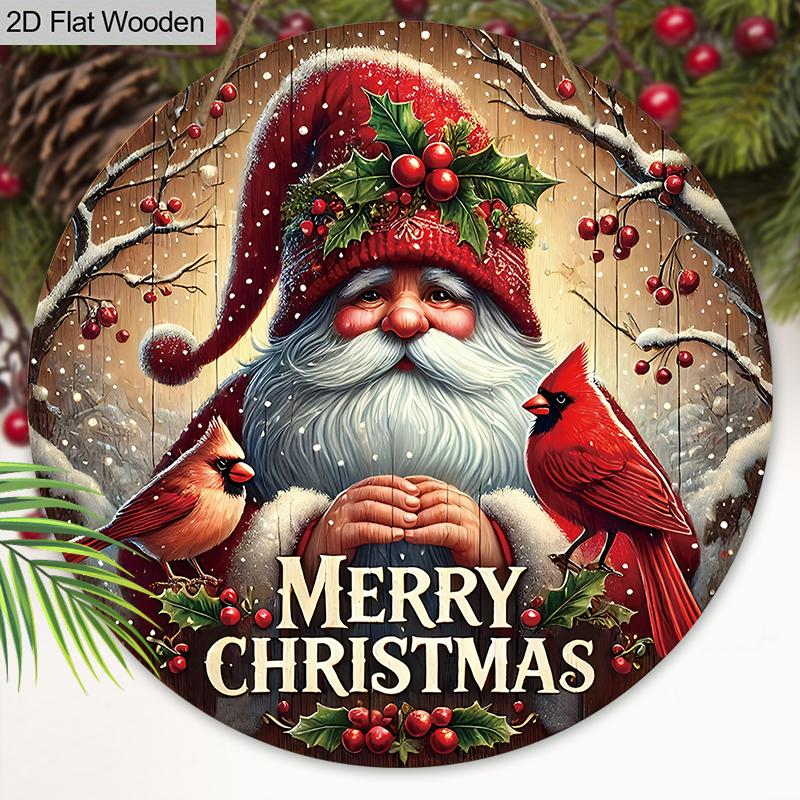 Wooden Christmas Sign with Santa Claus Pattern - Navidad Round Sign for Christmas Tree, Front Door Decor - Ideal Christmas Decoration