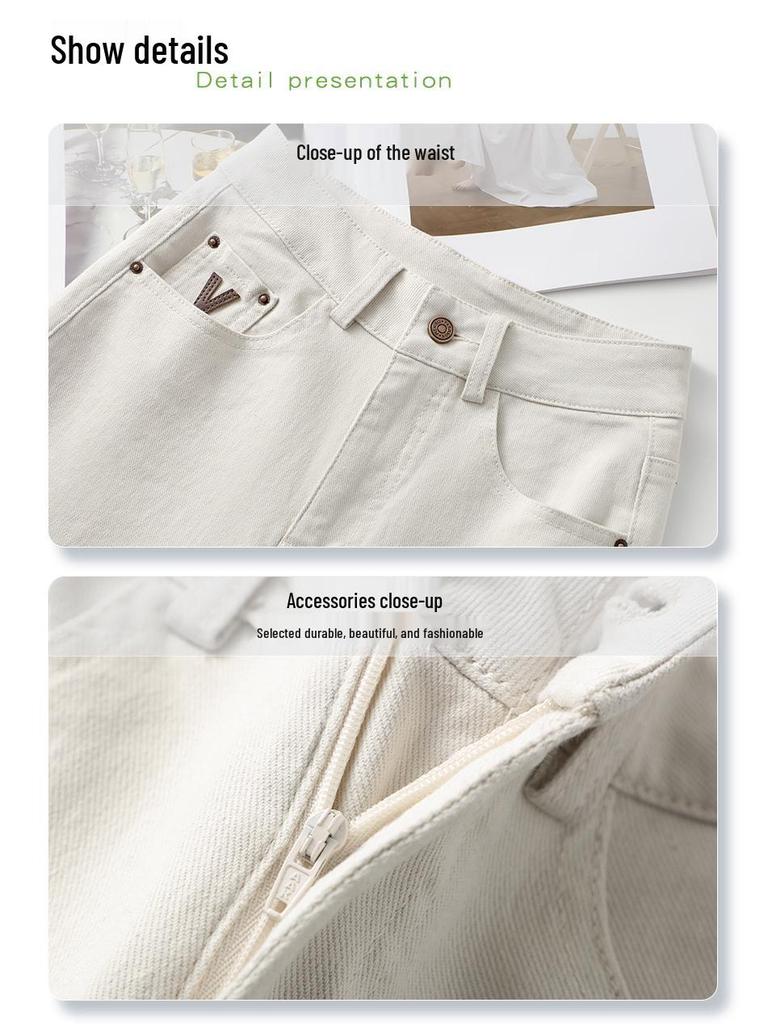 Women's Off-White High-Waisted Wide-Leg Jeans, 2025 Spring/Summer Loose Slimming Straight-Leg Pants.