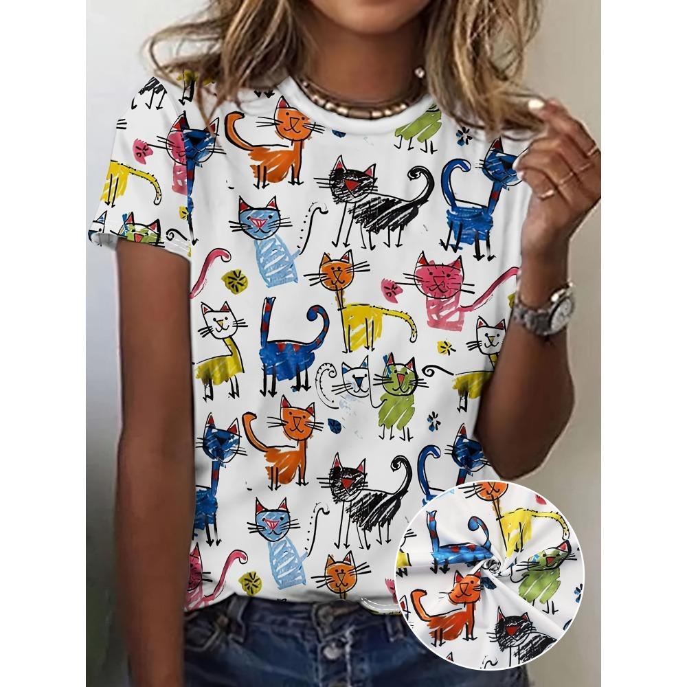 T-Shirt Damen Sommer Casual Rundhals Kurzarm Blumenmuster Oberteil Locker Lässige Kleidung Damen T-Shirt Muttertagsgeschenk