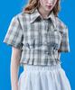 KOLEAT Summer Resort Check Cooling Slim Crop Short Sleeve Shirt [Ivory]