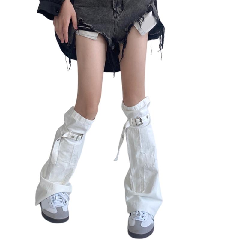 Women Cute Denims Leg Warmers Girls 80s Harajuku Punk Knee High Leg Socks Preppy Stockings Gothic Clothes Y2K Streetwear 1