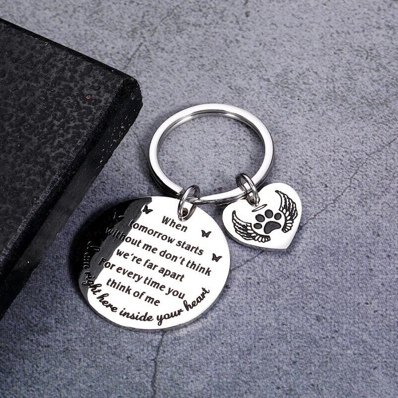 Stainless Steel Engravable Dog Paw Print Memorial Keychain Pendant
