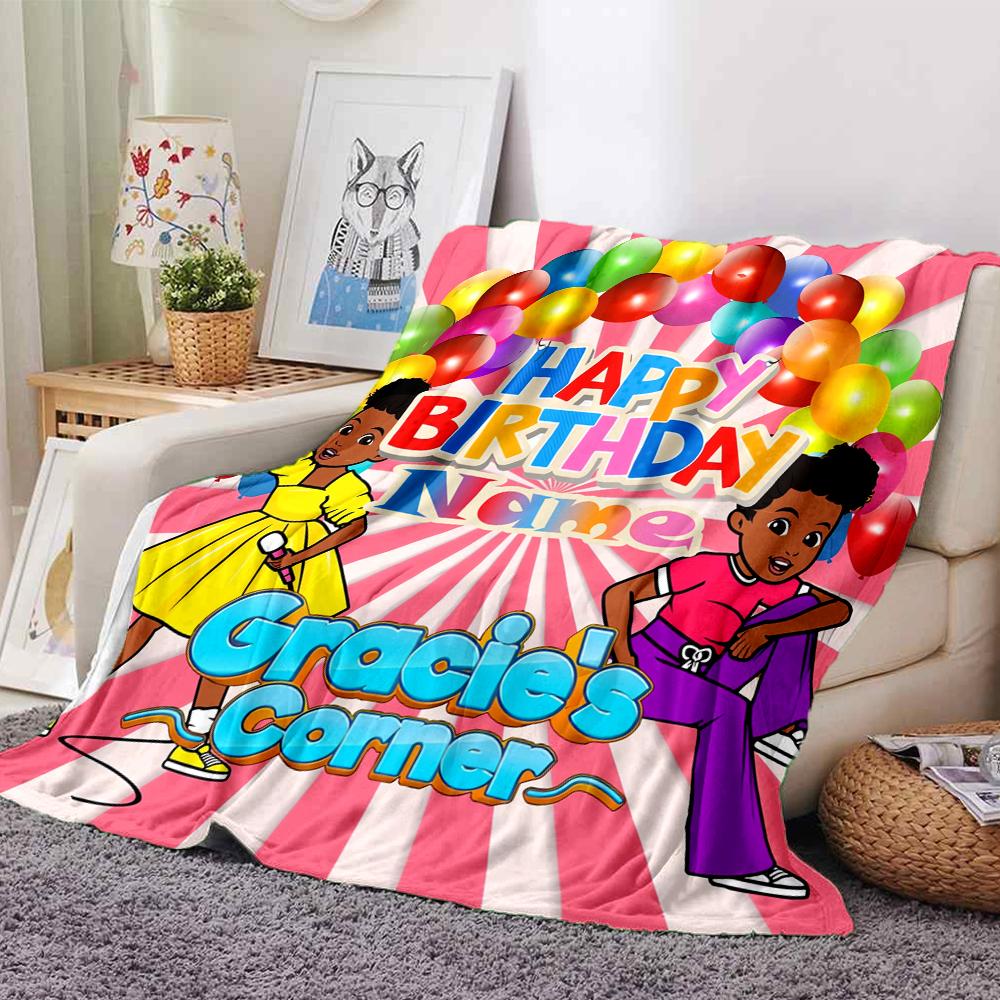 Custom Name Gracie's Corner Theme Printed Blanket - Perfect for Couch, Bed, Travel & Outdoor Use | Machine Washable, Cozy & Durable.