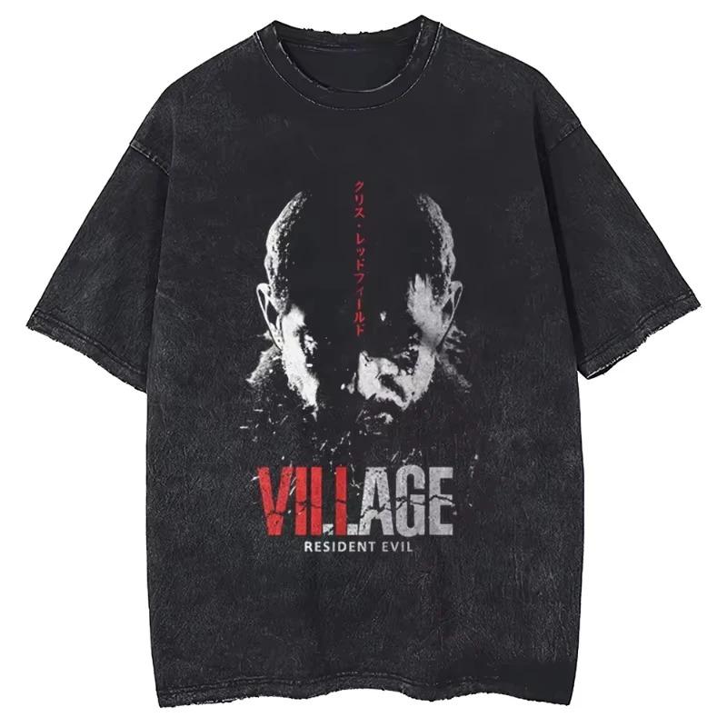 T-shirt Oversize a Manica Corta Lavata Vintage con Raffigurazione di Jill Valentine, Nemesis da Resident Evil 3, Logo Umbrella Corporation Ombrello Rosso