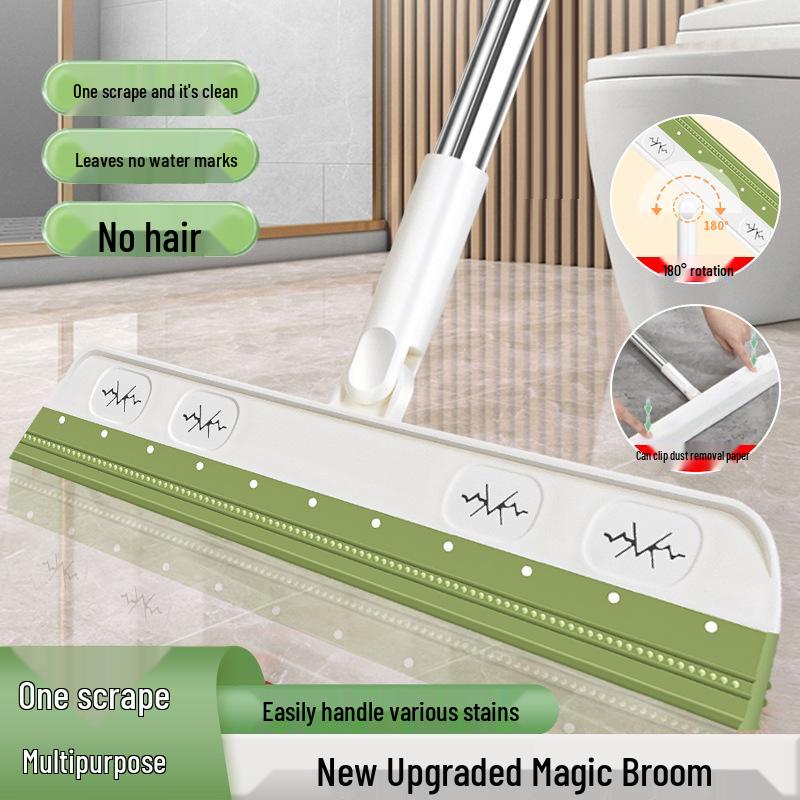 Silicone Magic Broom: Non-stick Hair & Water Sweeping Scraper for Dust-free Floors Grandma Grey