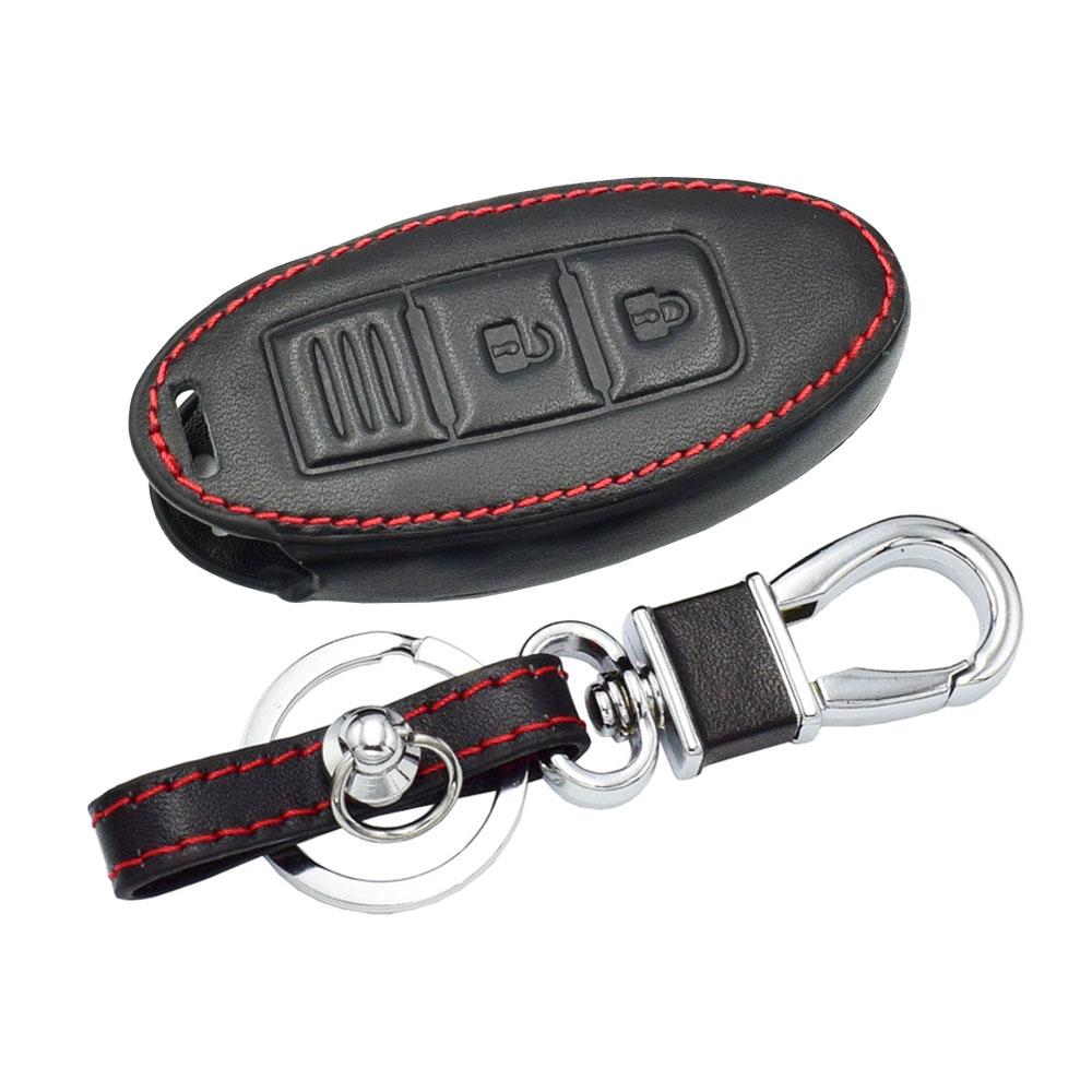 Leather Car Key Case For Nissan 350Z Almera Altima Armada Qashqai Cefiro Cube Juke Livina Remote Fob Protect Cover Keychain Bag