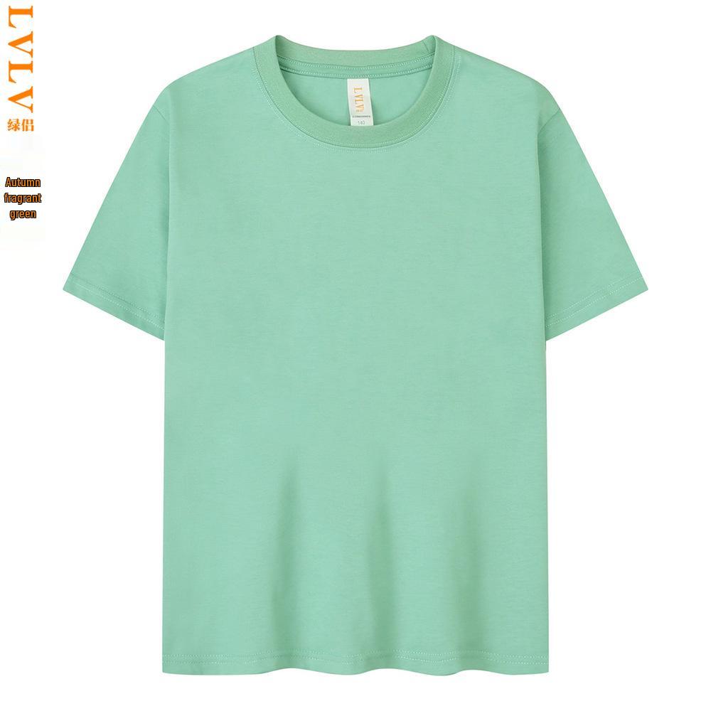 LVLV Kids' Ice Cool Combed Cotton Crew Neck T-Shirt, Short Sleeve, Parent-Child Design with Printed Logo for Boys and Girls.