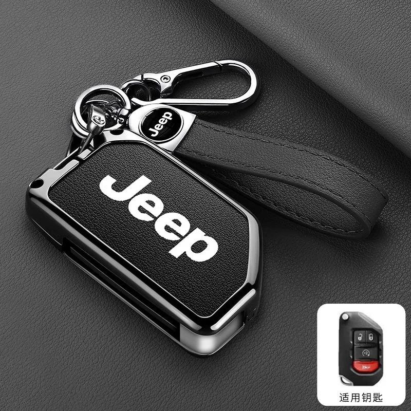 For Jeep 2 3 4 Buttons Metal Leather Car Flip Key Case Cover For Jeep Gladiator JT Sahara JLU Wrangler JL Rubicon 2018 2019 A