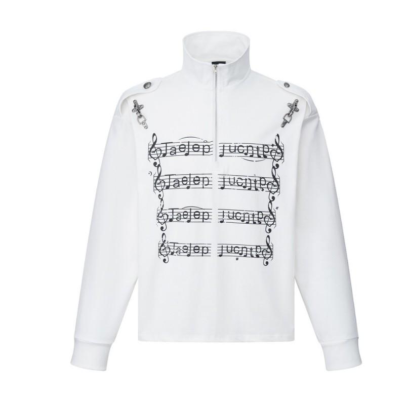 Mens Retro American Style Zip-Up Hoodless Sweatshirt With Letter Print Stand Collar Aircraft Snap Long Sleeve Loose Fit