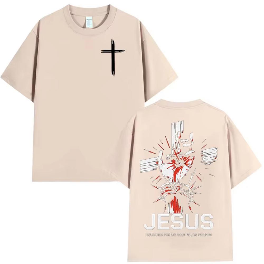 Christian Jesus Died for Me Now Im Live for Him Bible Verse Print T-shirts Men Women Retro Cotton Hort Sleeve T Shirt Streetwear