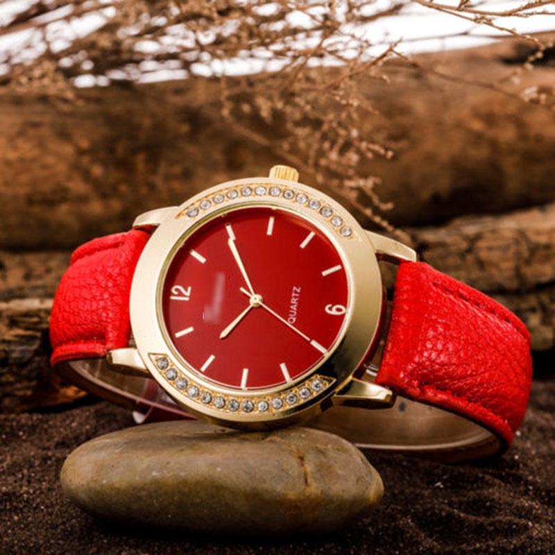Elegant Fashion Women Crystal Artificial Leather Quartz Analog Luxury Wrist Watches