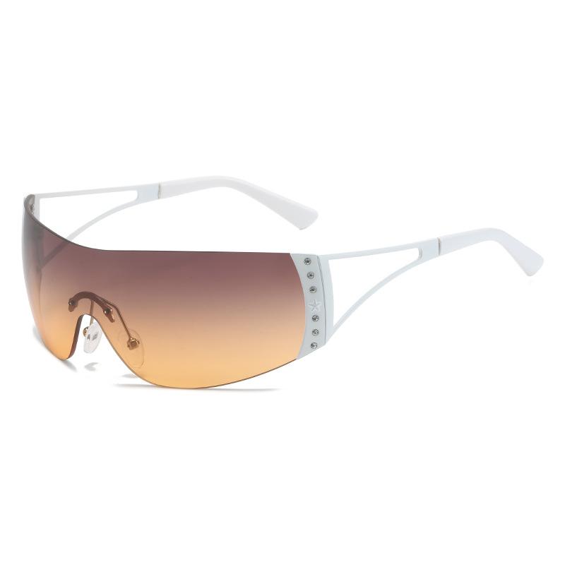 Frameless Men'S And Women'S Y2K Sunglasses, Rhinestone One-Piece Sunglasses, Trendy Sports Glasses