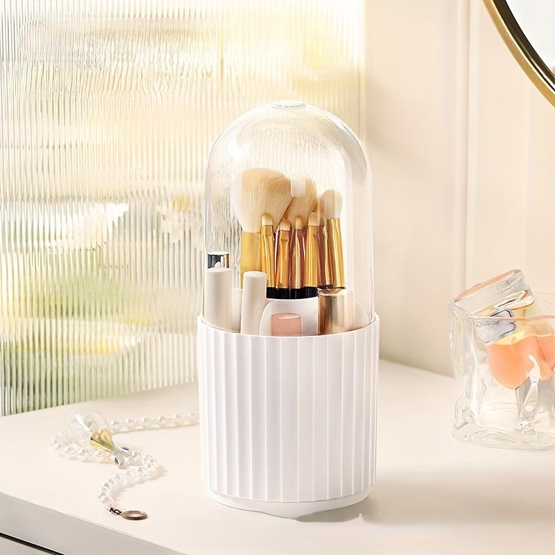 

1 шт. Цилиндр для хранения кистей для макияжа Вращающийся Пыленепроницаемый Настольный Ведро для кистей для помады и пудры Стойка для хранения на туалетном столике Косметика белый