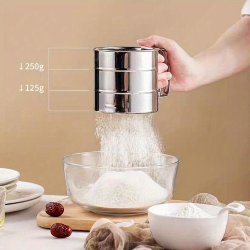 Flour Sieve,Handheld Stainless Steel Semi-automatic Hand Flour Sieve Hand Pressed Kitchen Powder Sieve Cake Sectional Baking