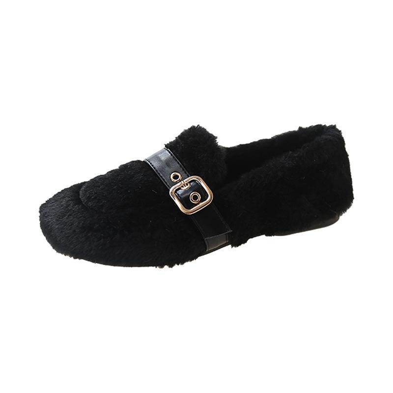 

Осень и зима новая обувь Doudou женская верхняя одежда бархатная теплая повседневная плоская ленивая пушистая обувь на одной педали 35 чёрный
