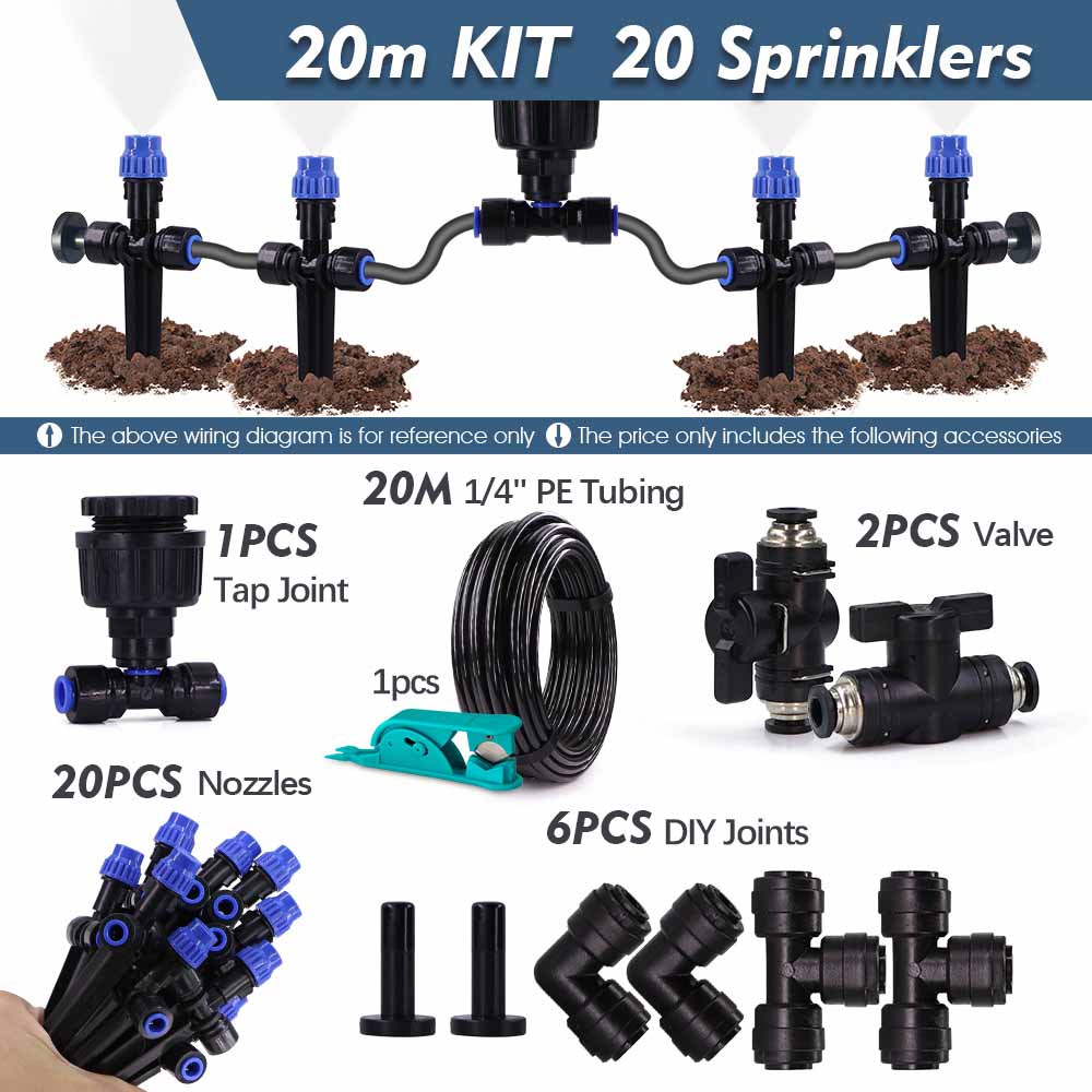 30/20m 1/4" Misting Cooling System 180° Adjustable Atomizer Filter Kit for Garden Irrigation Watering 4/6mm Quick Push Slip Lock