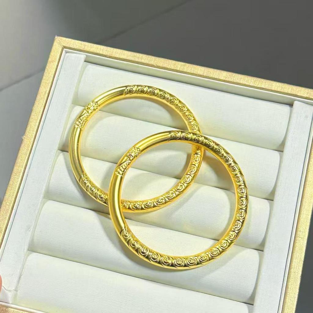 Vietnam Sand Gold Double-Sided Dragon & Phoenix Bangle - Chinese National Tide Style, Imitation Gold.