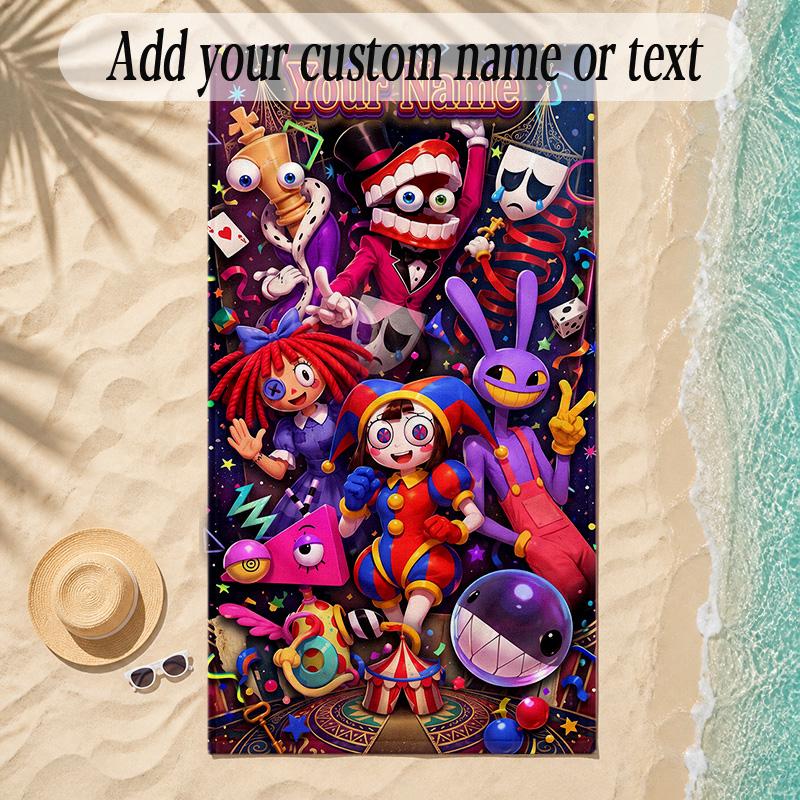 Beach TowelThe Amazing Digital Circus Custom Name Text Personalized Soft Towel for Beach Pool Indoor Home Decor Gift