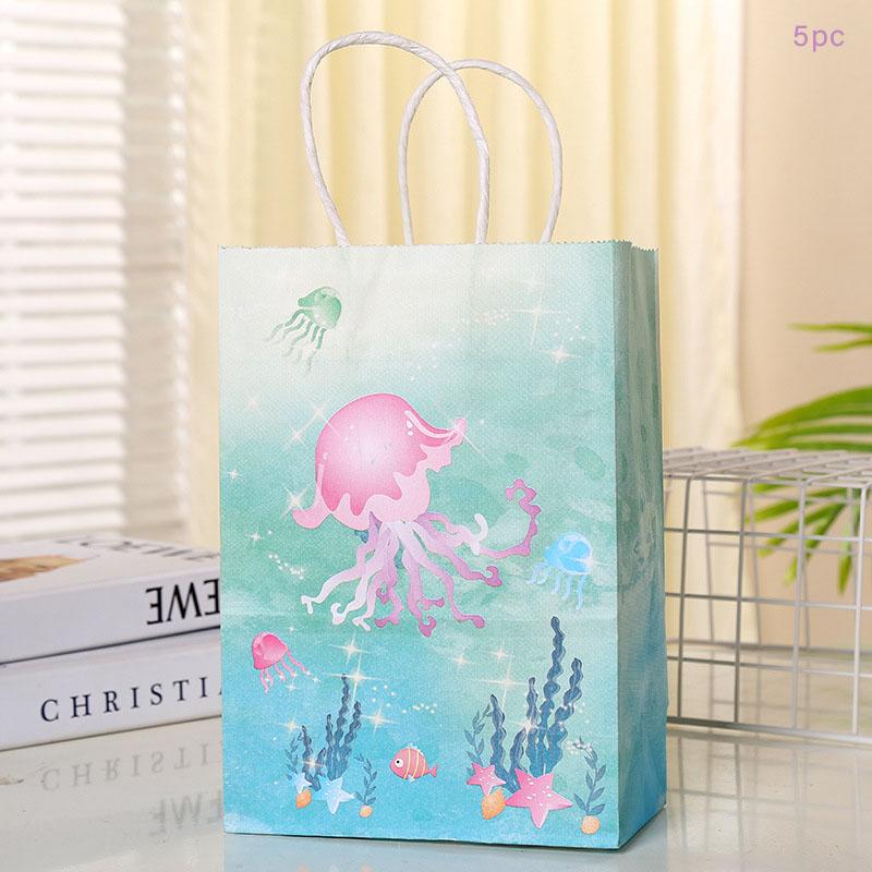 Mermaid Party Gift Packing Bags Cartoon Under The Sea Party Kraft Paper Bag Jellyfish Little Mermaid Girl Birthday Party Decor