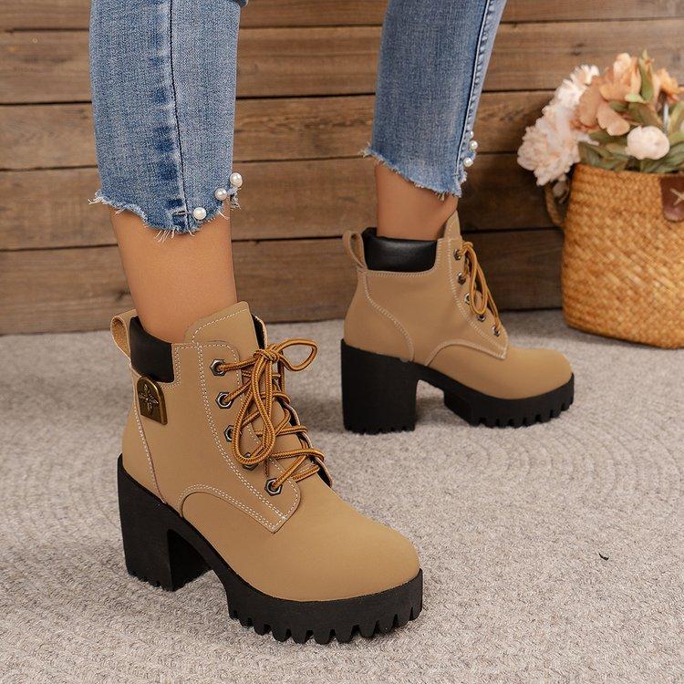 Frühling Herbst Mode Damen Plateau Hoher Absatz Runde Spitze Übergröße Schuhe für Damen 35-42 Stiefelette Rutschfeste Schuhe