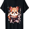 Otaku Anime Red Panda Eat Ramen Noodles Cherry Blossom T-Shirt(68)