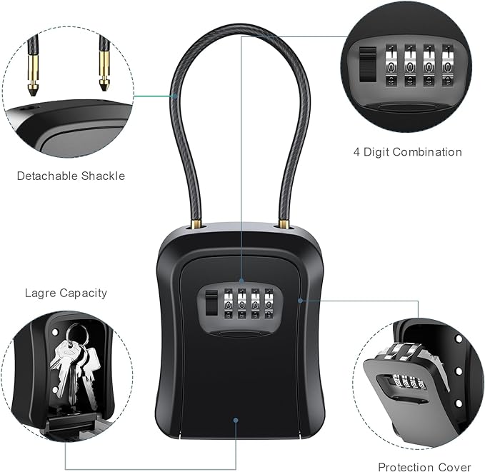 Large Key Lock Box for Outside Anti Loss Resettable Code Safe Security Lock Box for Home Office Apartment Spare Key Storage