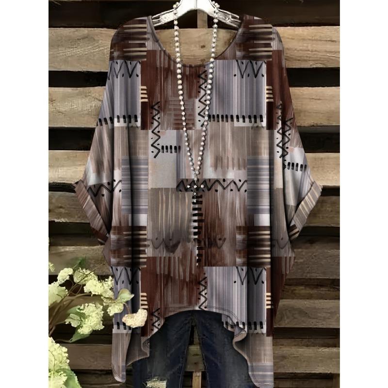 Women's T-Shirt Elegant Bohemian Vacation Colorful Rendering Graphic Print Fashion Versatile Round Neck Women's Summer Clothes