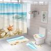 Bathroom Shower Curtain Four-piece Digital Printing Beach Shell Waterproof Shower Curtain Shower Curtain Partition Curtain Bath Mat