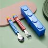 Building Block Cutlery Spoon Set Blue and Red Set Toddler Cutlery and Building Block Toy Spoon and Fork Box Easy To Clean