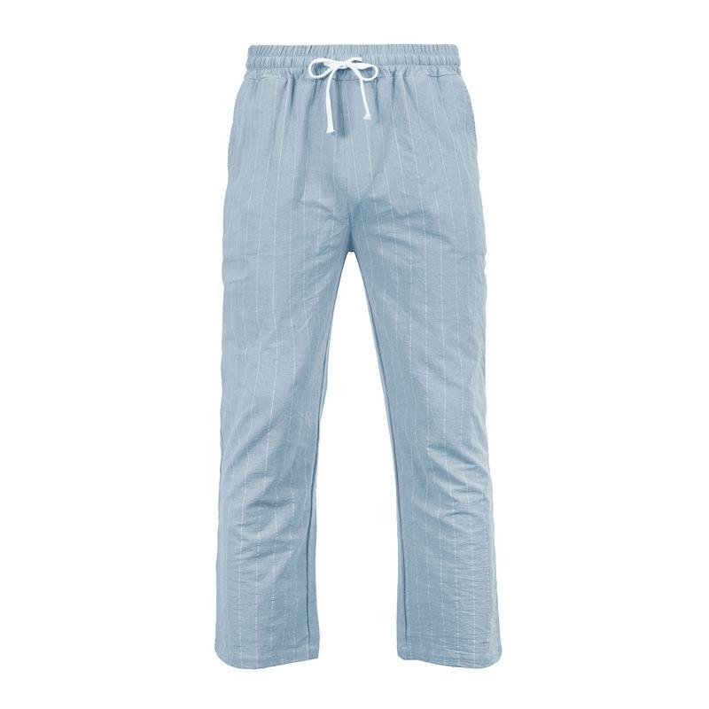 2026 Men's Linen Summer Pants Beach Pants Drawstring Vertical Stripes Straight Casual Breathable Comfortable Long Trousers