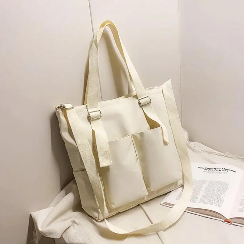 Spring New Ladies Shopping Bag Simple Fashion Handbag 2026 Nylon Waterproof Solid Color Messenger Large Capacity Shoulder Bag