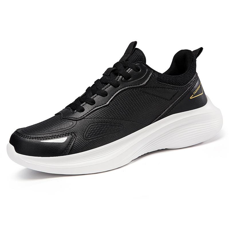 

Men s Black Leather Lightweight Casual Sports Shoes - Soft Sole & Comfortable for Running 39