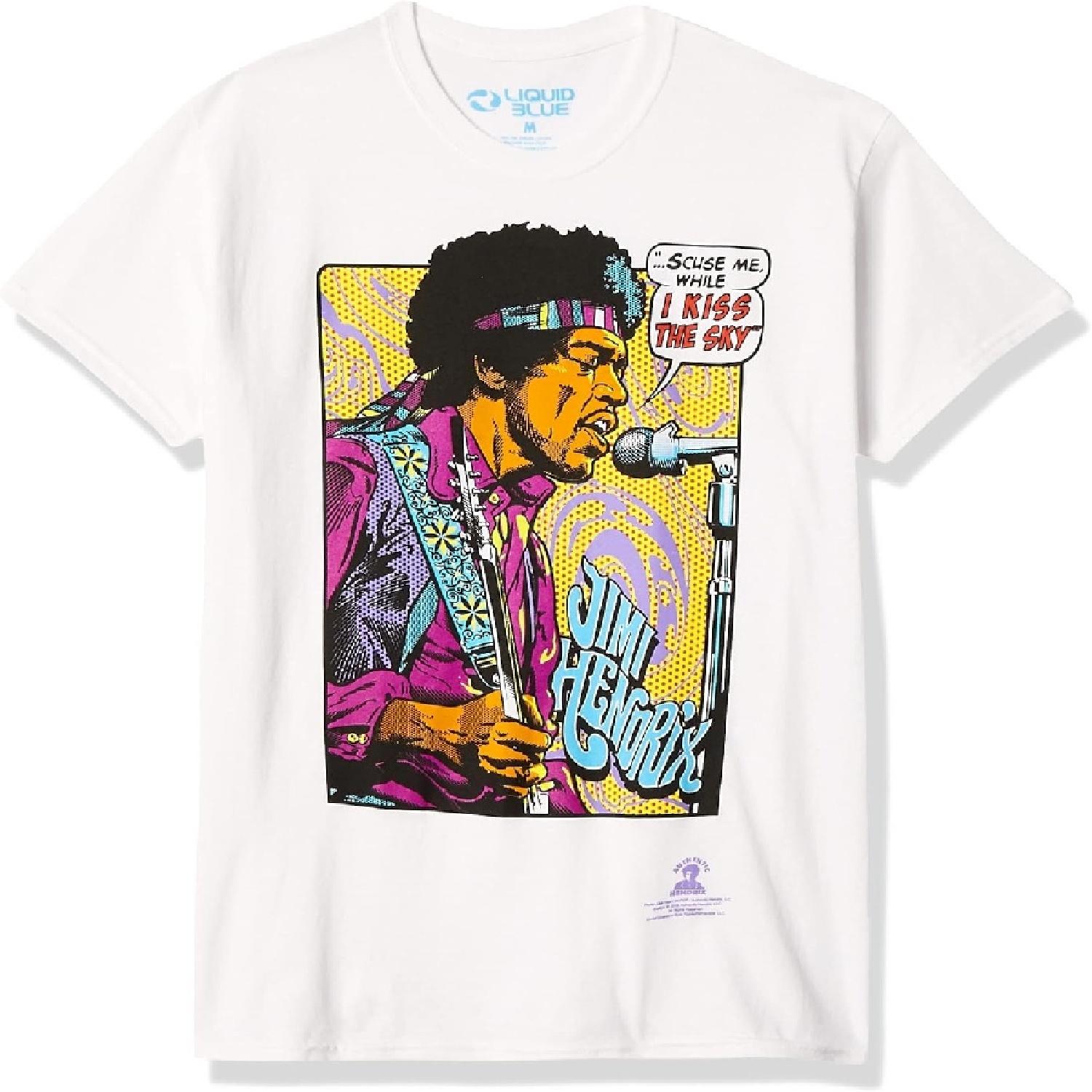 Liquid Blue Unisex-Adult Standard Jimi Hendrix Pop Art  Scuse Me While I Kiss The Sky T-Shirt XXXXXL белый