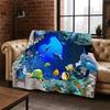 3D Illusion Underwater World Marine Life Shark Dolphin Cartoon Flannel Blanket Throw Blanket for Bedroom Living Room Bed Travel