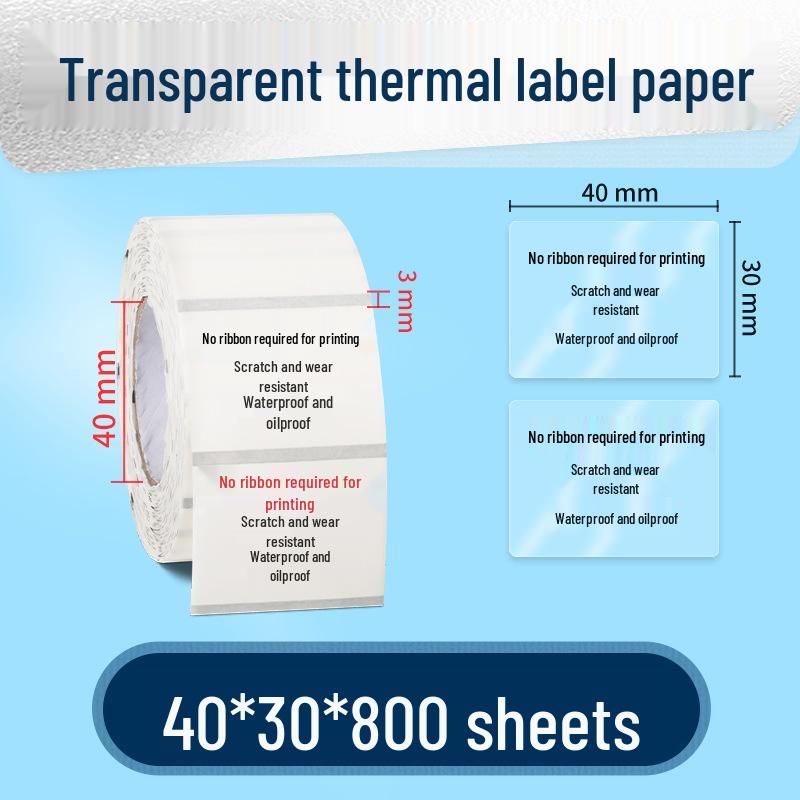 Transparent Waterproof Thermal Label: Tear-Resistant, Oil-Proof Adhesive Name Stickers