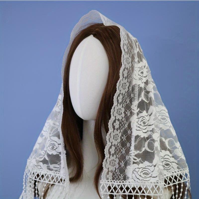 Nakışlı Püsküllü Şal Kilise Şalı Katolik Kilisesi Dua Şalı Şeffaf Çiçekli İspanyol Mantilla Dantel Peçe