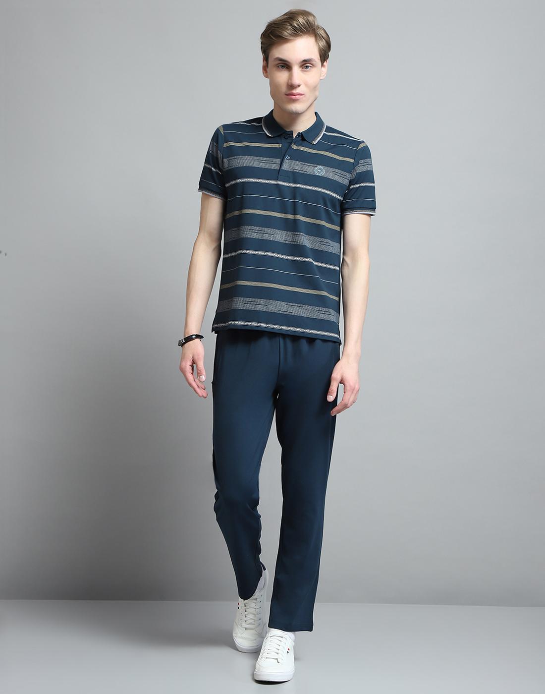 

MONTE CARLO Мужской комплект из футболки с принтом, синим воротником и рукавами до локтя и низа L синий