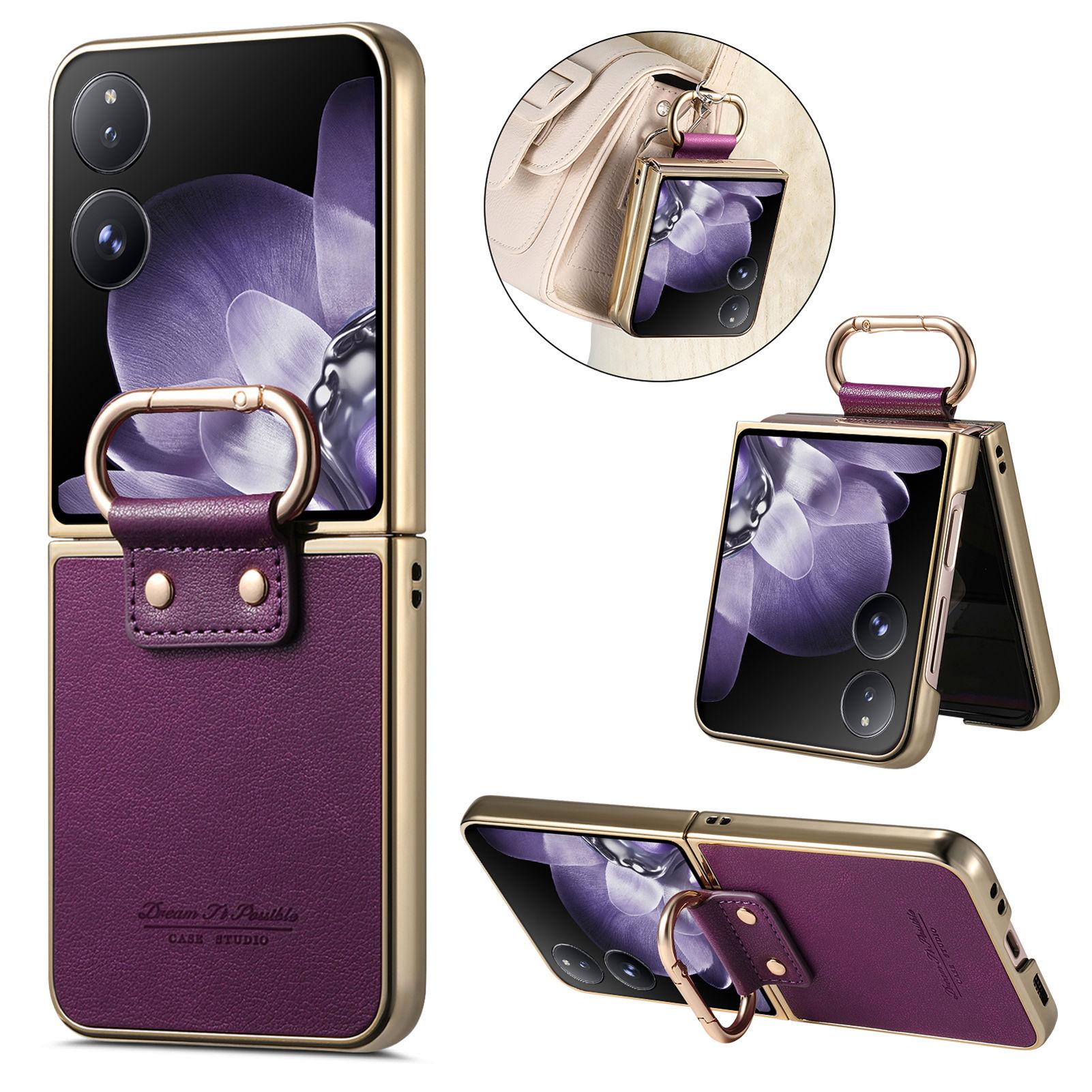 

Чохол для Xiaomi Mix Flip 5G, гальванізований, зі шкіряним покриттям, ПК-чохол для телефону з пружинною кільцевою пряжкою, підставка