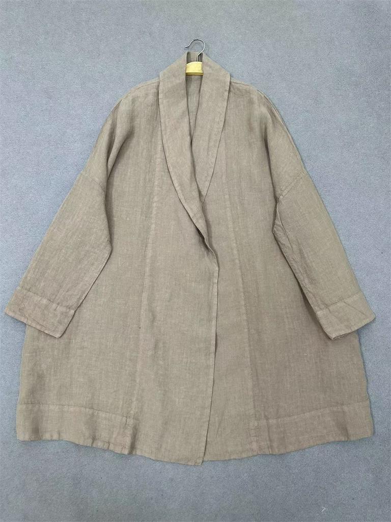 Johnature Vintage Volné Ležérní Bundy Žena Jednoduché Volné Ke Všemu Dlouhé Dámské Kabáty