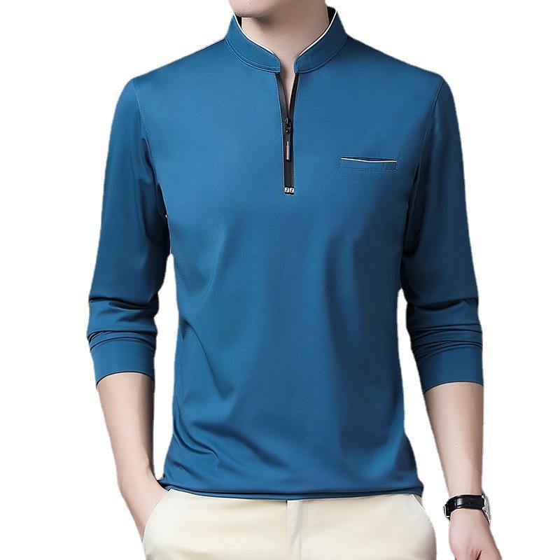 Men's Stand-up Collar Long-sleeved T-shirt Men's Autumn and Winter New Bottoming Plus Velvet Thickened Top Clothes Trendy T-shirt