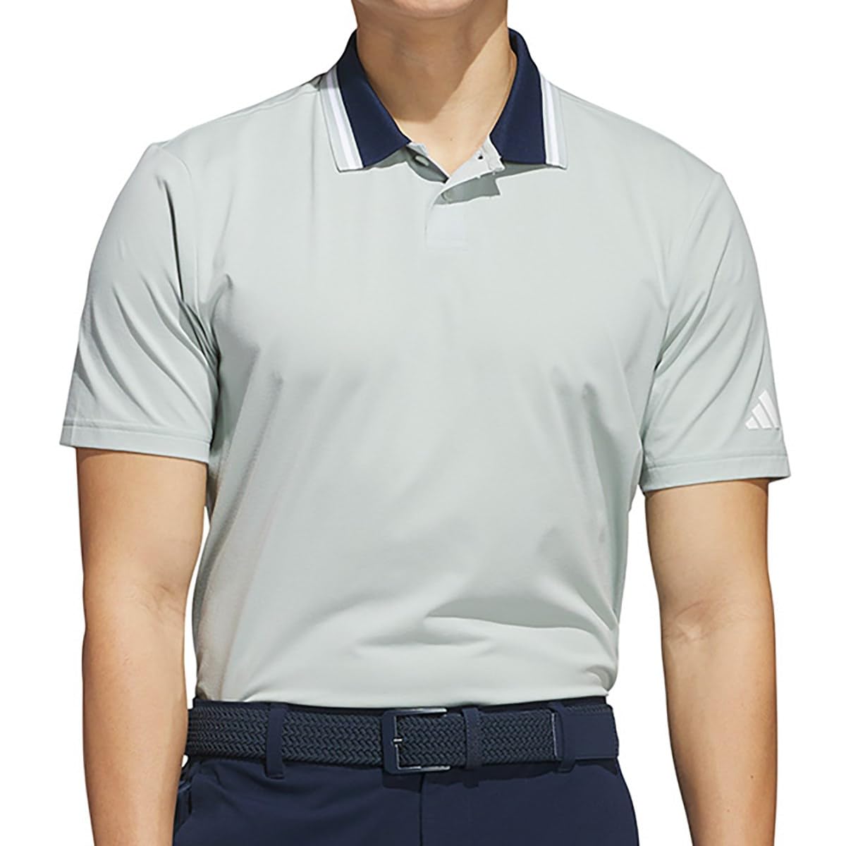 

Adidas Golf Beyond the Course Twist Knit Short Sleeve Polo Wonder Silver Two-Button Shirt, Men s,