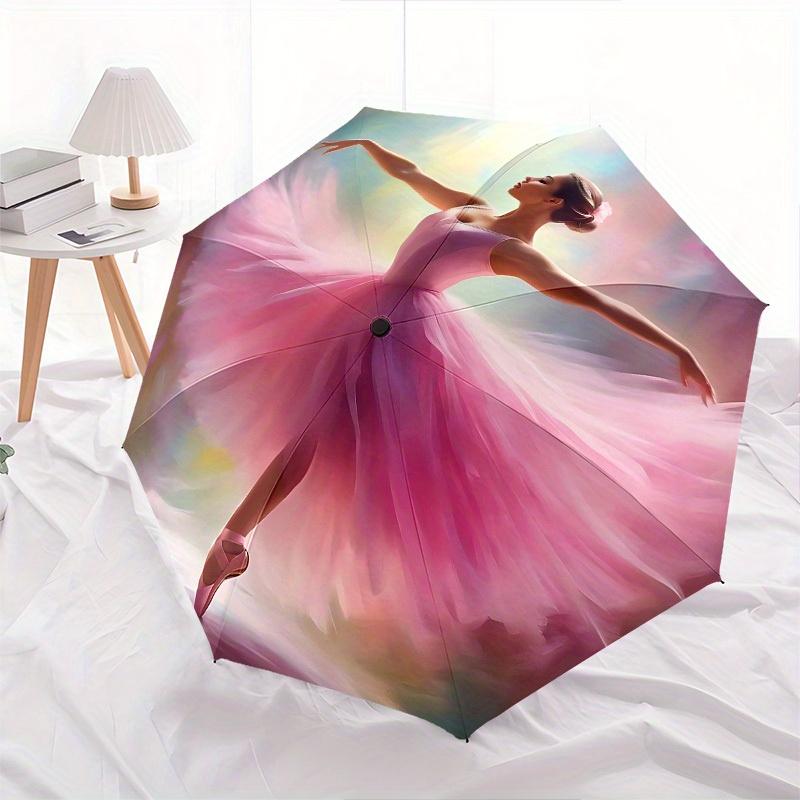 1pc Ballerina Graceful Themed Umbrella, 8 Rib Frame,Automatic Opening 3 Fold Umbrella, Lightweight and Durable Couple Umbrella-157